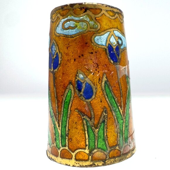 Enamel Butterfly Thimble Hand Painted Cloisonné Floral Vintage Sewing Accessory - Picture 3 of 7
